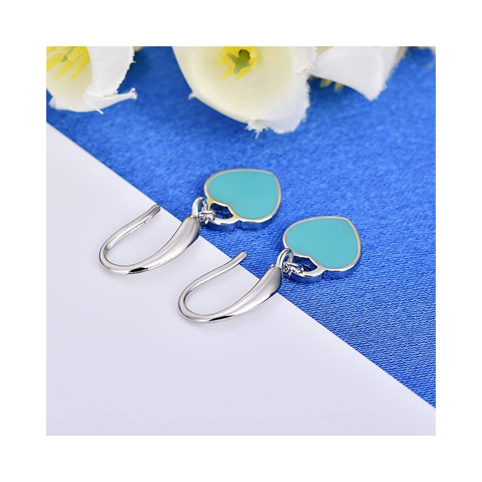(Blue) Art Deco Style Mini Heart Tag Enamel Drop Earrings - Image 5