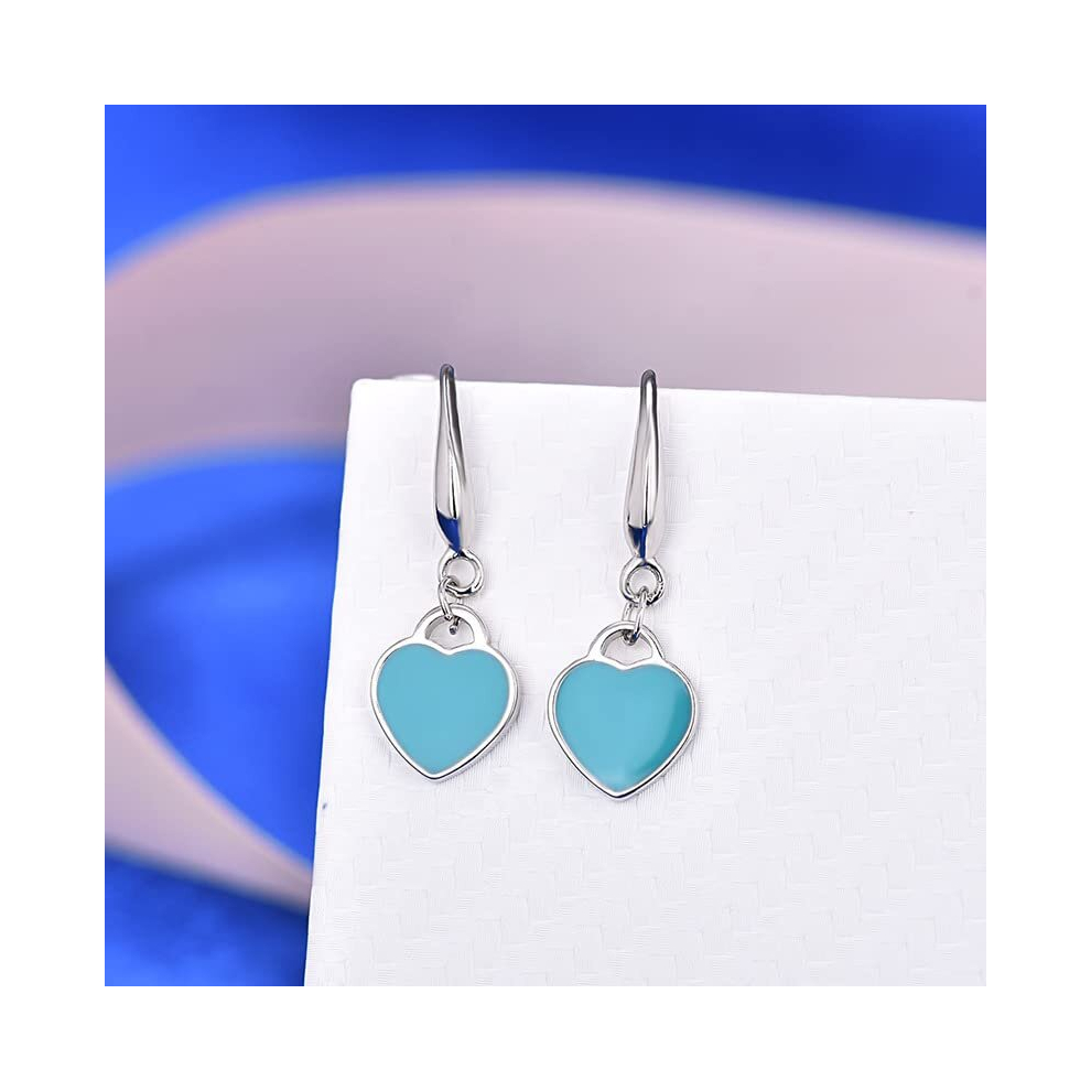 (Blue) Art Deco Style Mini Heart Tag Enamel Drop Earrings - Image 6