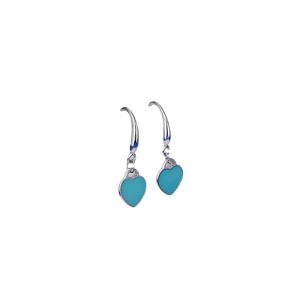 (Blue) Art Deco Style Mini Heart Tag Enamel Drop Earrings - Image 7