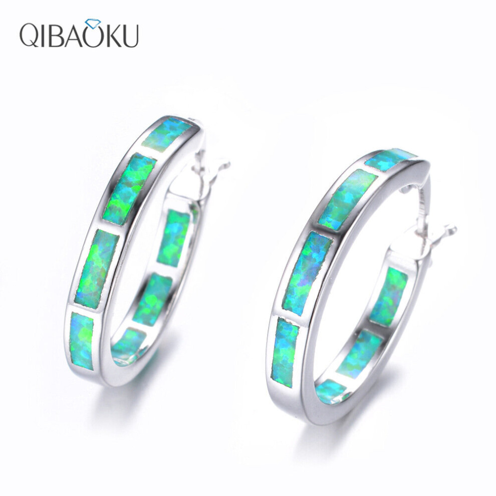 Boho 925 Sterling Silver Personality Fire Opal Earring Hoop Women Fine Jewelry Silver Circle Earrings - Image 2