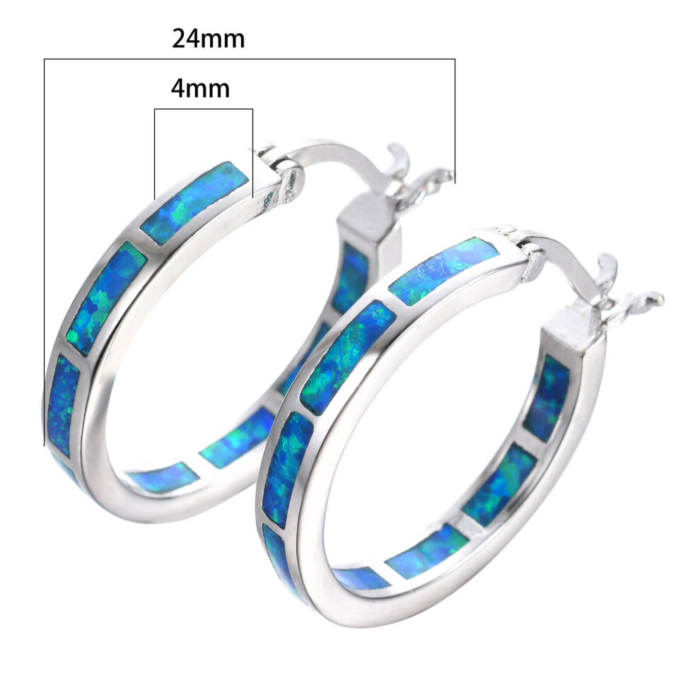 Boho 925 Sterling Silver Personality Fire Opal Earring Hoop Women Fine Jewelry Silver Circle Earrings - Image 4