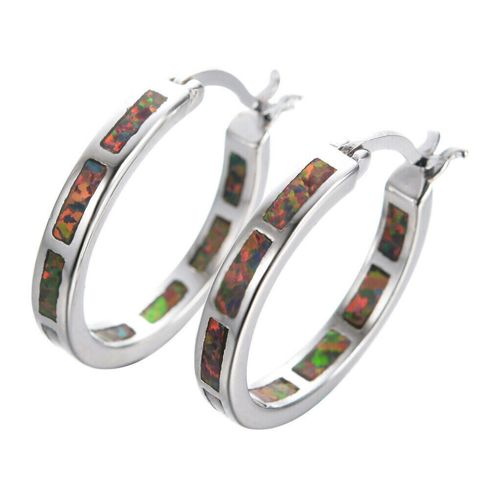 Boho 925 Sterling Silver Personality Fire Opal Earring Hoop Women Fine Jewelry Silver Circle Earrings - Image 6
