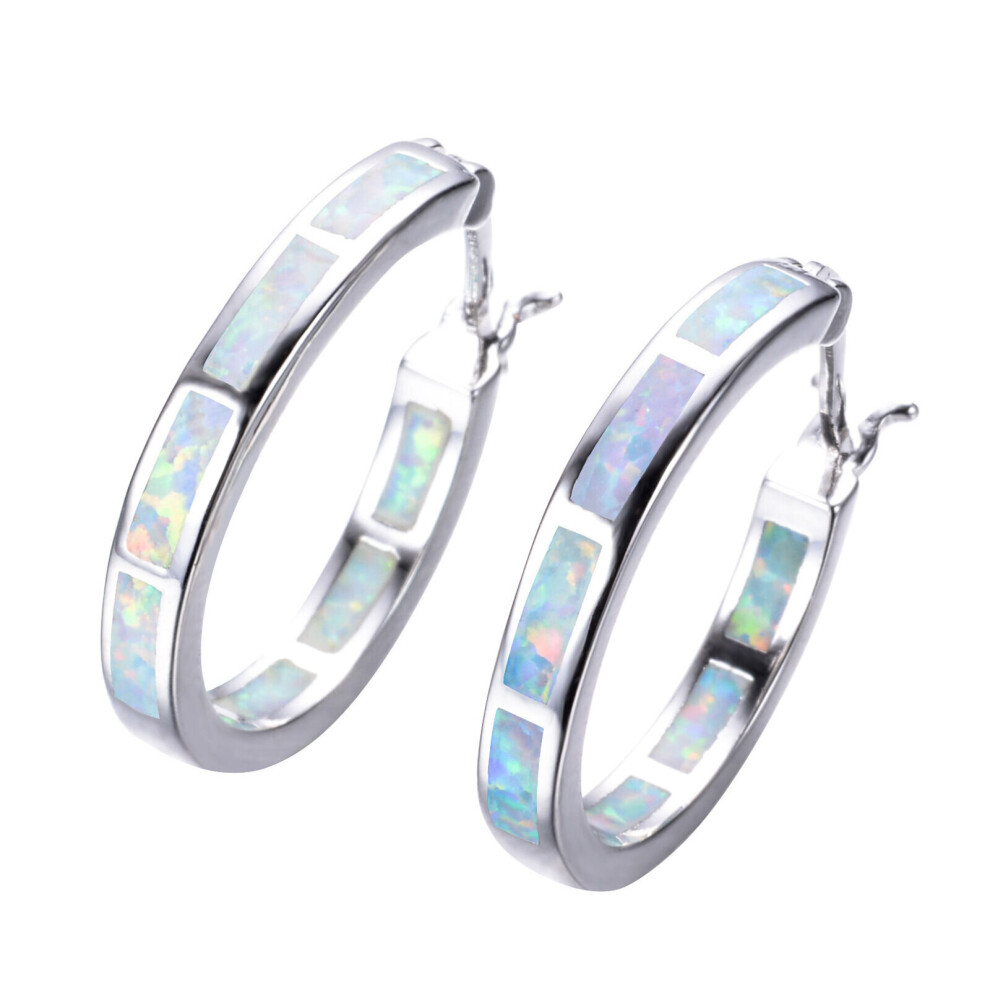Boho 925 Sterling Silver Personality Fire Opal Earring Hoop Women Fine Jewelry Silver Circle Earrings