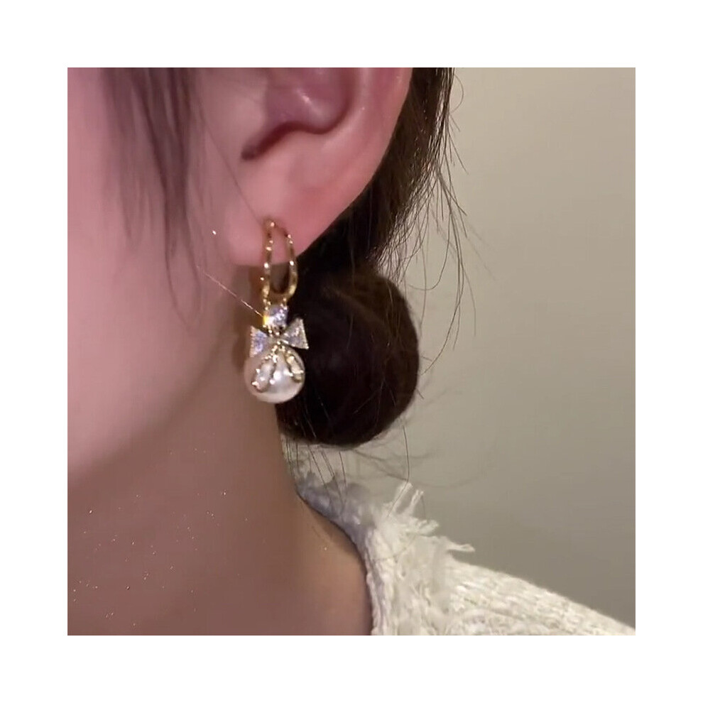 Bow Pearl Earrings Temperament Versatile Earrings Female Jewelry - Image 3