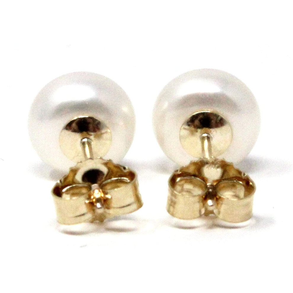 Catherine's C O L L E C T I O N White Pearl Earrings - Freshwater Cultured Button Shape Pearl Stud Earrings Pair - 9 ct Yellow Gold 6-6.5mm Butterfly - Image 2