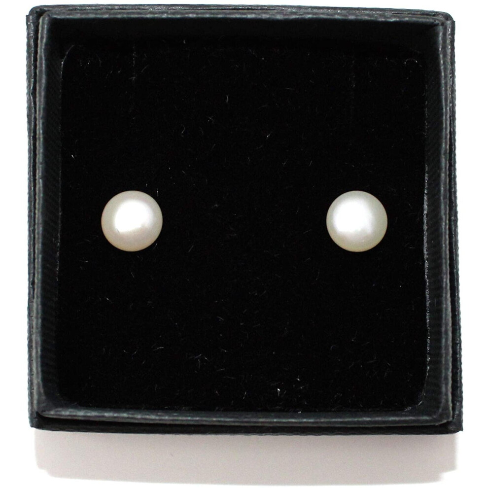 Catherine's C O L L E C T I O N White Pearl Earrings - Freshwater Cultured Button Shape Pearl Stud Earrings Pair - 9 ct Yellow Gold 6-6.5mm Butterfly - Image 3