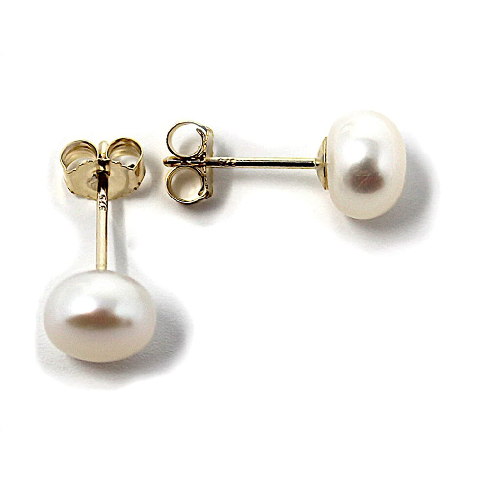 Catherine's C O L L E C T I O N White Pearl Earrings - Freshwater Cultured Button Shape Pearl Stud Earrings Pair - 9 ct Yellow Gold 6-6.5mm Butterfly - Image 5