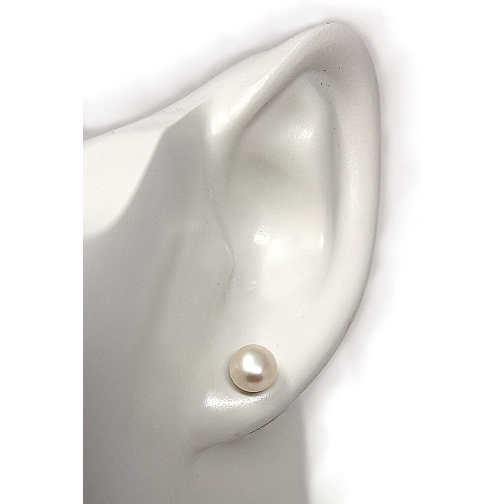 Catherine's C O L L E C T I O N White Pearl Earrings - Freshwater Cultured Button Shape Pearl Stud Earrings Pair - 9 ct Yellow Gold 6-6.5mm Butterfly - Image 6
