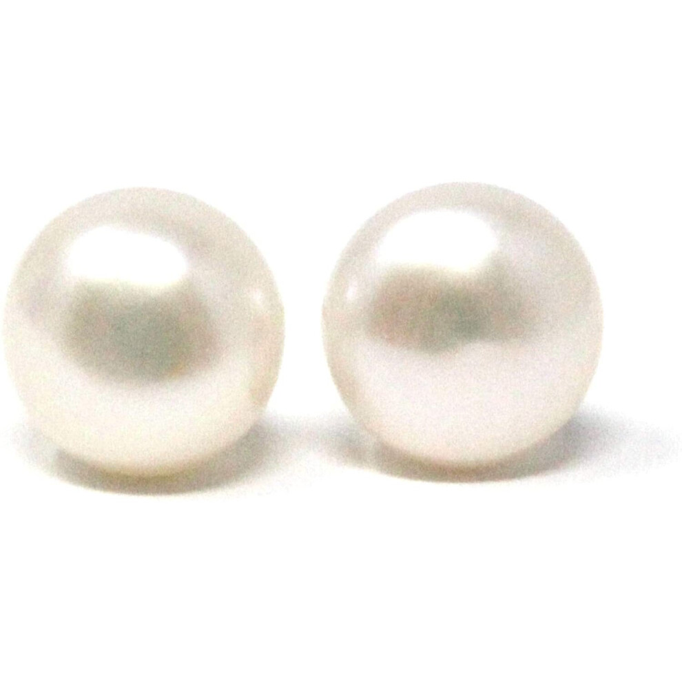 Catherine's C O L L E C T I O N White Pearl Earrings - Freshwater Cultured Button Shape Pearl Stud Earrings Pair - 9 ct Yellow Gold 6-6.5mm Butterfly