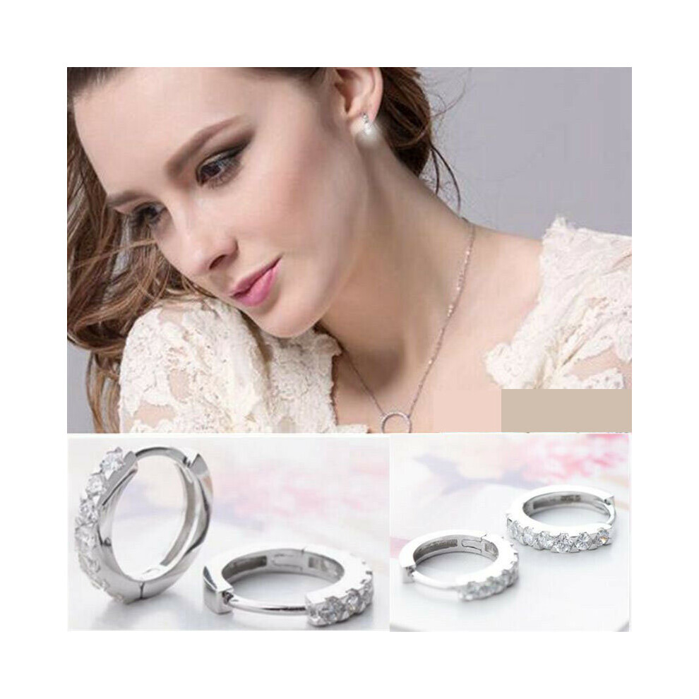 Charm Crystal 925 Sterling Silver Stud Hoop Earrings Fashion Women UK Jewelry - Image 3