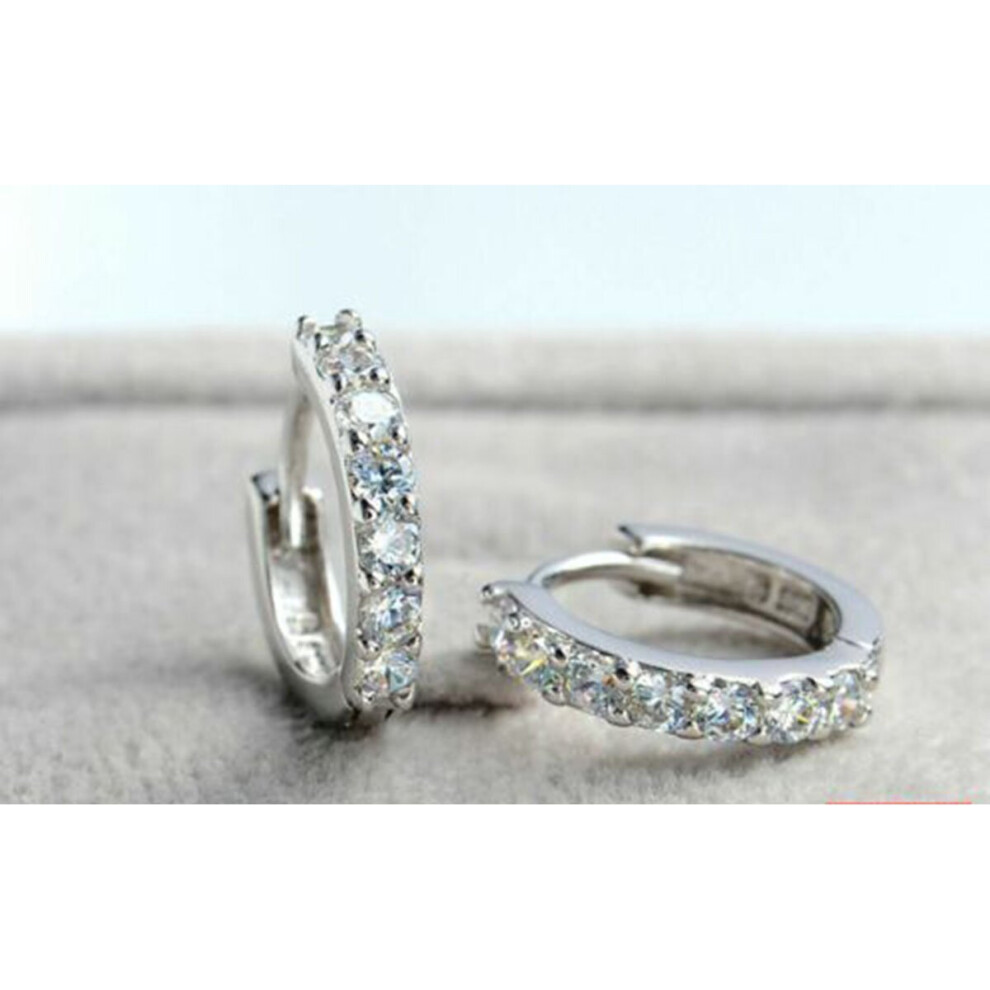 Charm Crystal 925 Sterling Silver Stud Hoop Earrings Fashion Women UK Jewelry - Image 4