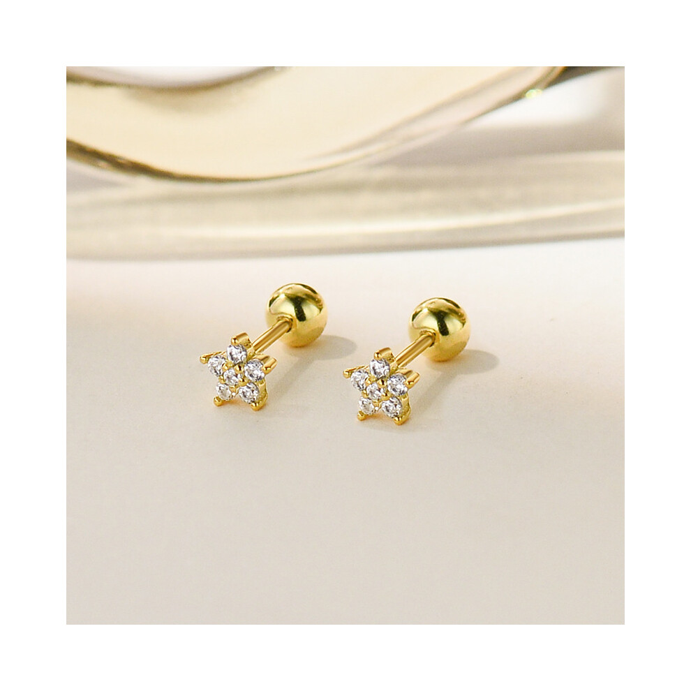 Charming 18K Gold Floral Daisy Stud Earrings, Flat Back Tragus - Image 3