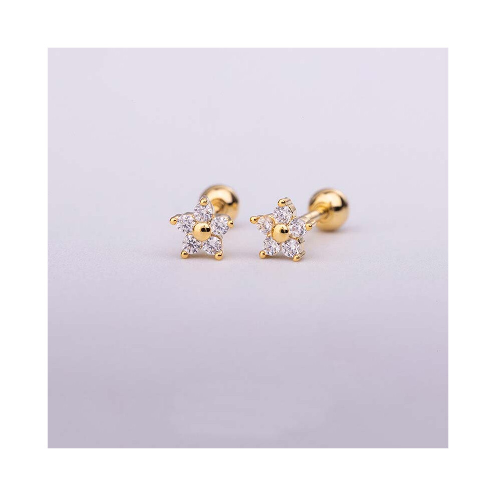 Charming 18K Gold Floral Daisy Stud Earrings, Flat Back Tragus - Image 4