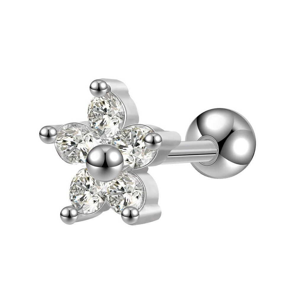 Charming Sterling Silver Floral Daisy Stud Earrings, Flat Back Tragus - Image 2