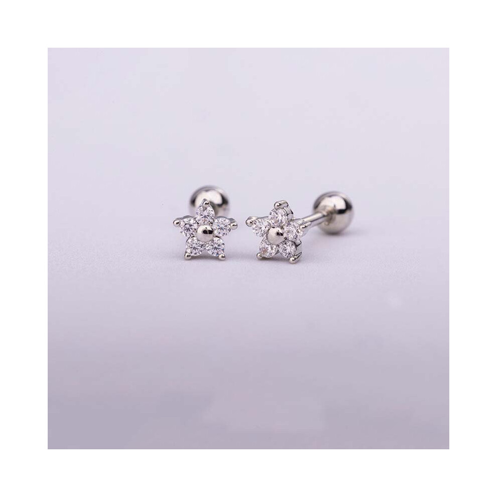 Charming Sterling Silver Floral Daisy Stud Earrings, Flat Back Tragus - Image 3