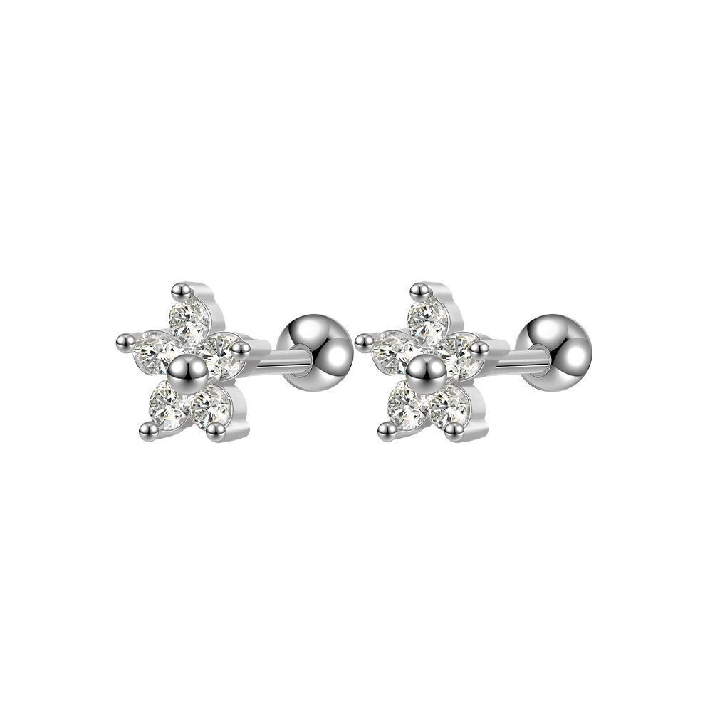 Charming Sterling Silver Floral Daisy Stud Earrings, Flat Back Tragus