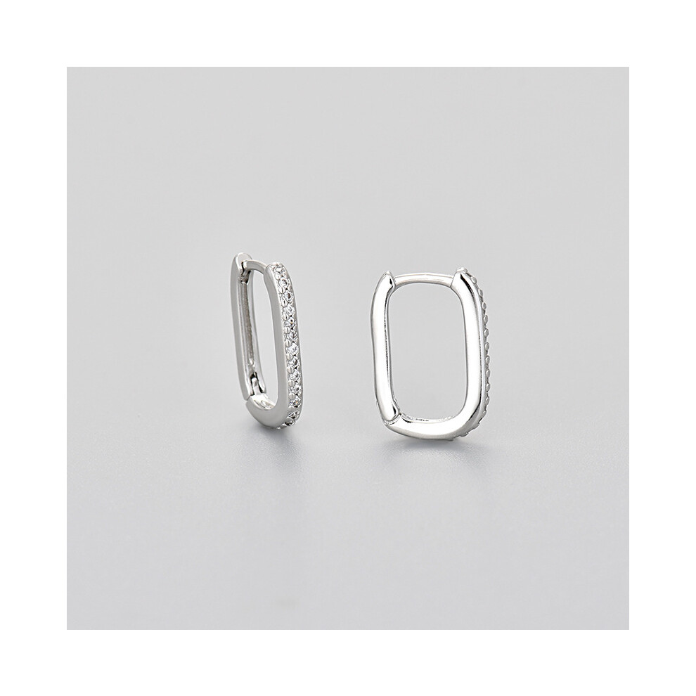 Chic Pave Oval Silver Hoops,Minimalist U-Shaped Earrings, CZ Jewellery - Image 3