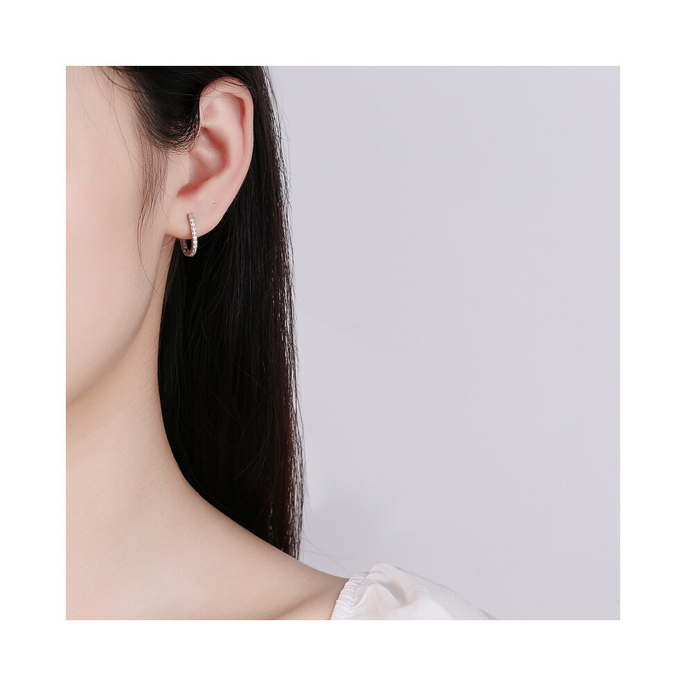 Chic Pave Oval Silver Hoops,Minimalist U-Shaped Earrings, CZ Jewellery - Image 4