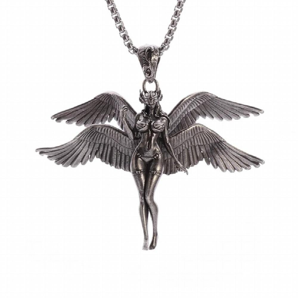 Classic Succubus Pendant Necklace for Men Women Gothic Punk Accessories Vintage Silver Angel Figure Pendants Jewelry - Image 5