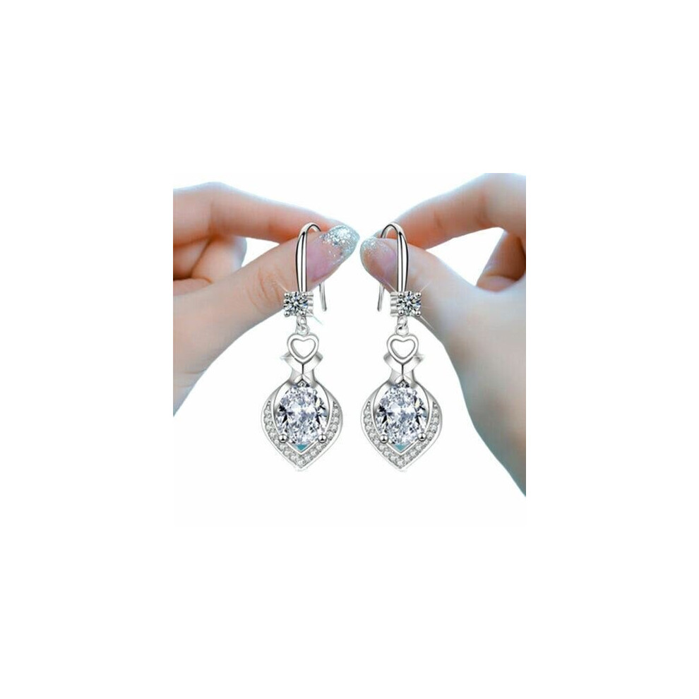 (Clear) Women Ladies Girls Jewellery Zircon Crystal Stone Drop Hook Stud Earrings Gift