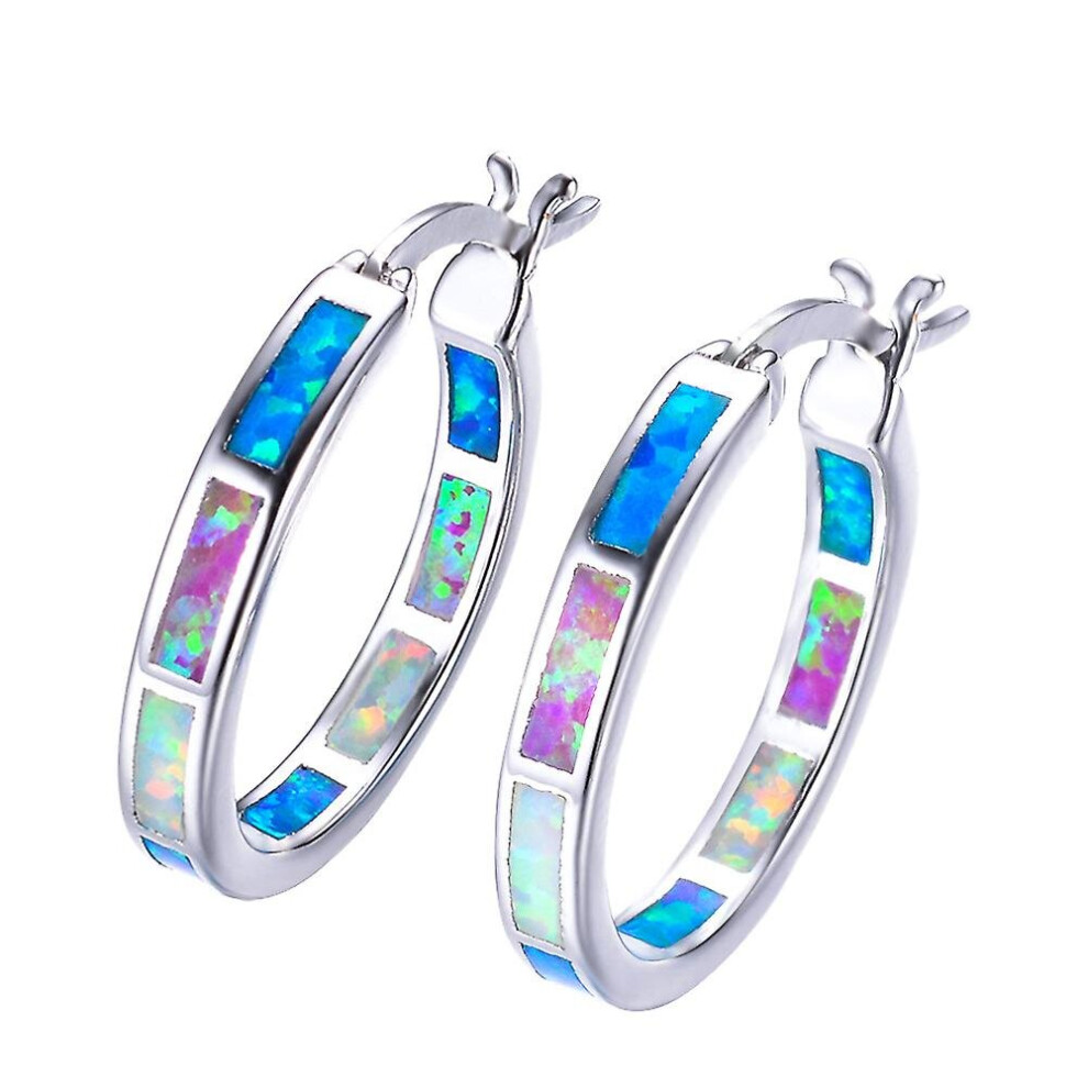 (Colorful) Round Hoop Dangle Earrings Fire Opal Jewelry Vintage Fashion Rainbow Birthstone Earrings