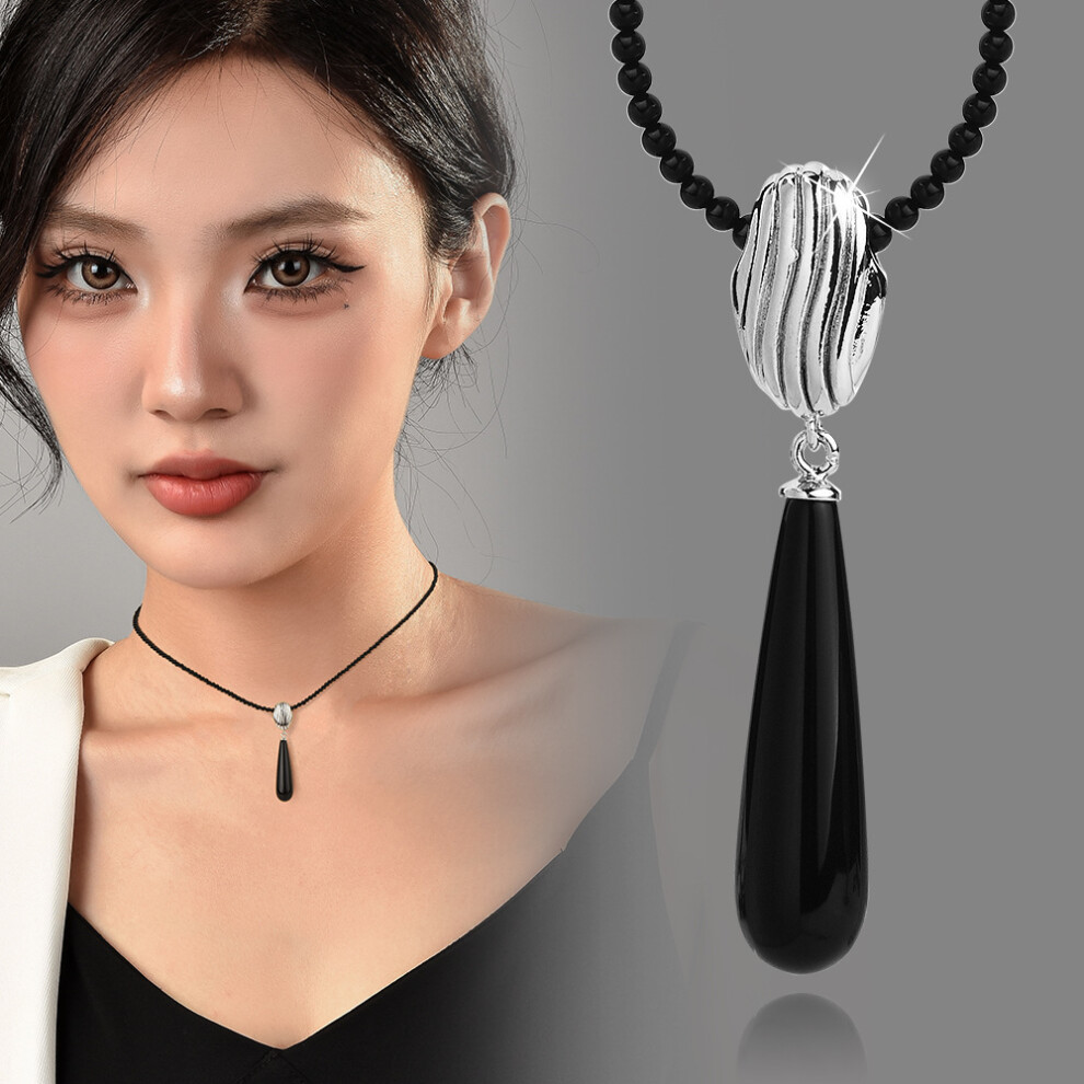 Contemporary Onyx Black Pearl Necklace With Exquisite Gemstone Inlays And Geometry - Image 2