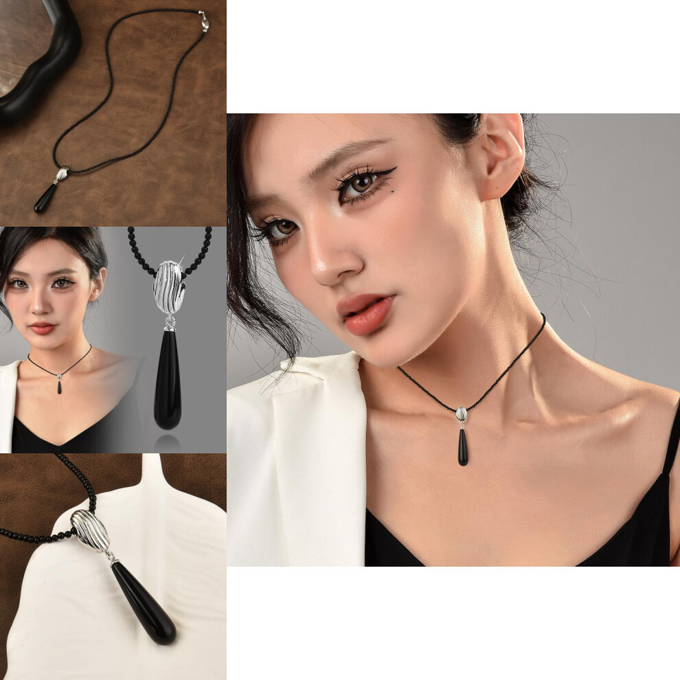 Contemporary Onyx Black Pearl Necklace With Exquisite Gemstone Inlays And Geometry - Image 3