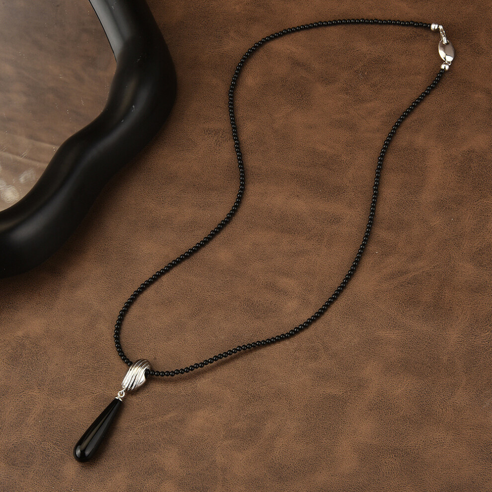 Contemporary Onyx Black Pearl Necklace With Exquisite Gemstone Inlays And Geometry - Image 4