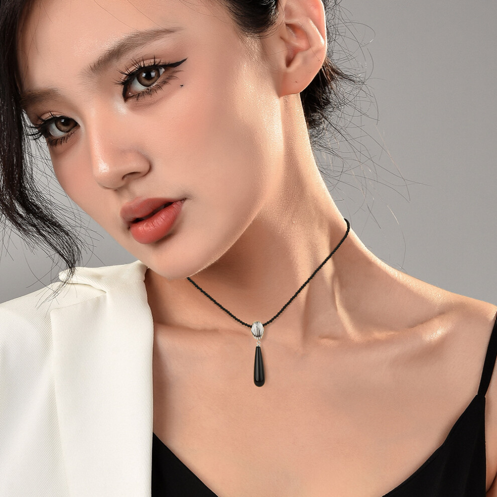 Contemporary Onyx Black Pearl Necklace With Exquisite Gemstone Inlays And Geometry - Image 5