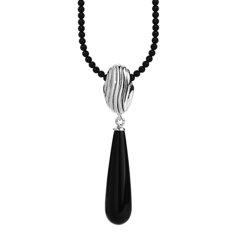 Contemporary Onyx Black Pearl Necklace With Exquisite Gemstone Inlays And Geometry - Image 7