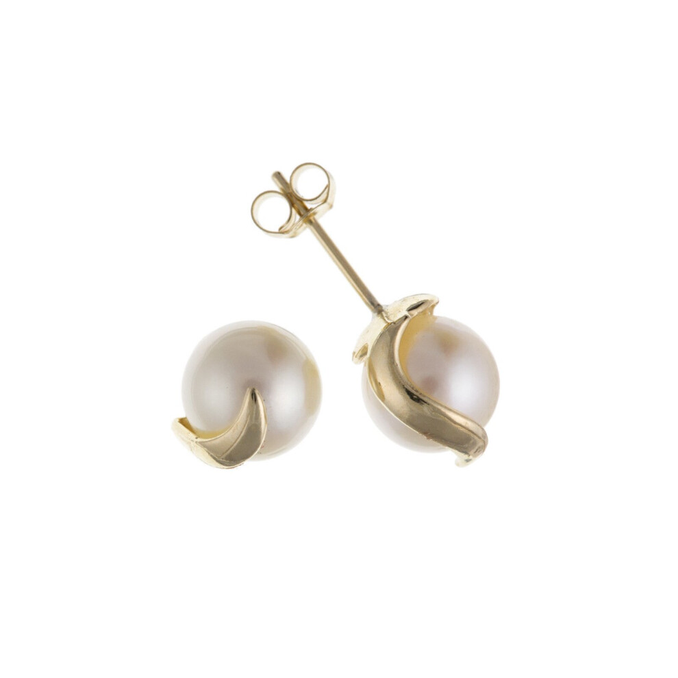Cultured Pearl Earrings Yellow Gold Studs - Image 3