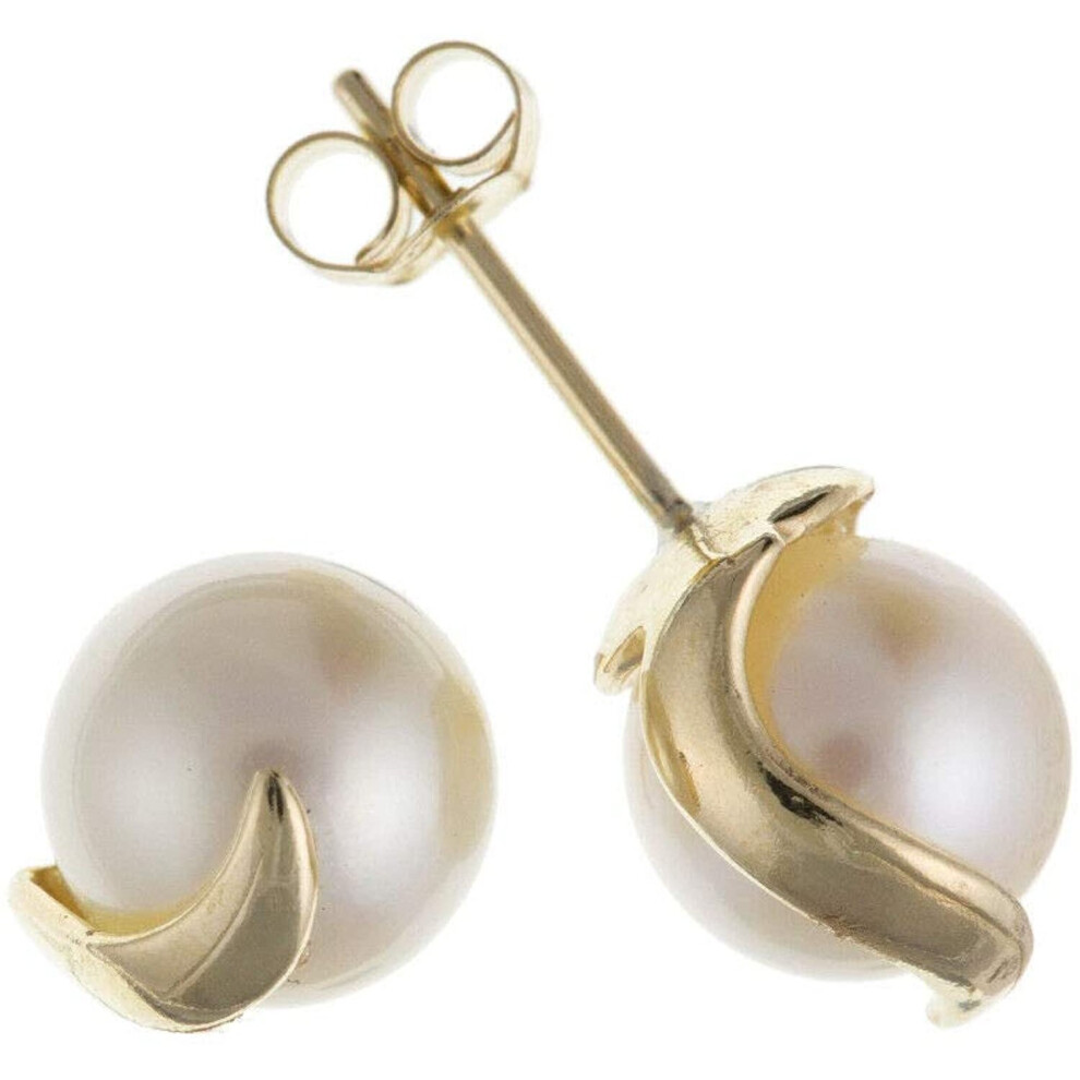 Cultured Pearl Earrings Yellow Gold Studs
