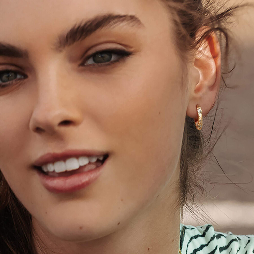 Dainty CZ Hoop Earrings, 14K Gold Filled Thick Round Starburst Design - Image 4