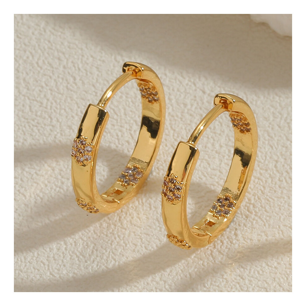 Dainty CZ Hoop Earrings, 14K Gold Filled Thick Round Starburst Design - Image 6