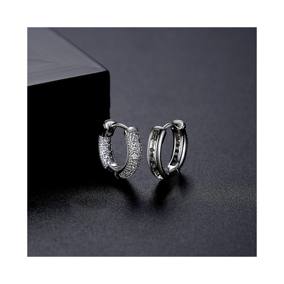 Dainty Small Huggie Hoop Earrings, Silver Round CZ Studs - Image 2