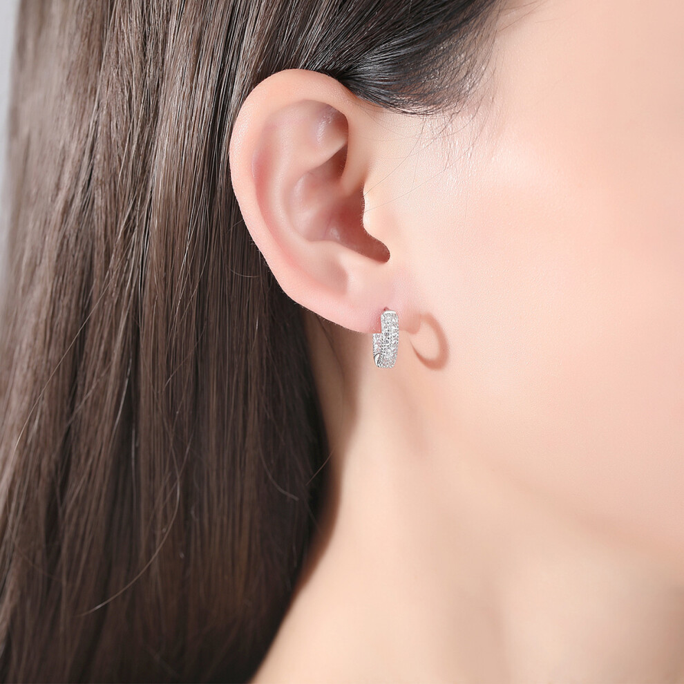 Dainty Small Huggie Hoop Earrings, Silver Round CZ Studs - Image 3