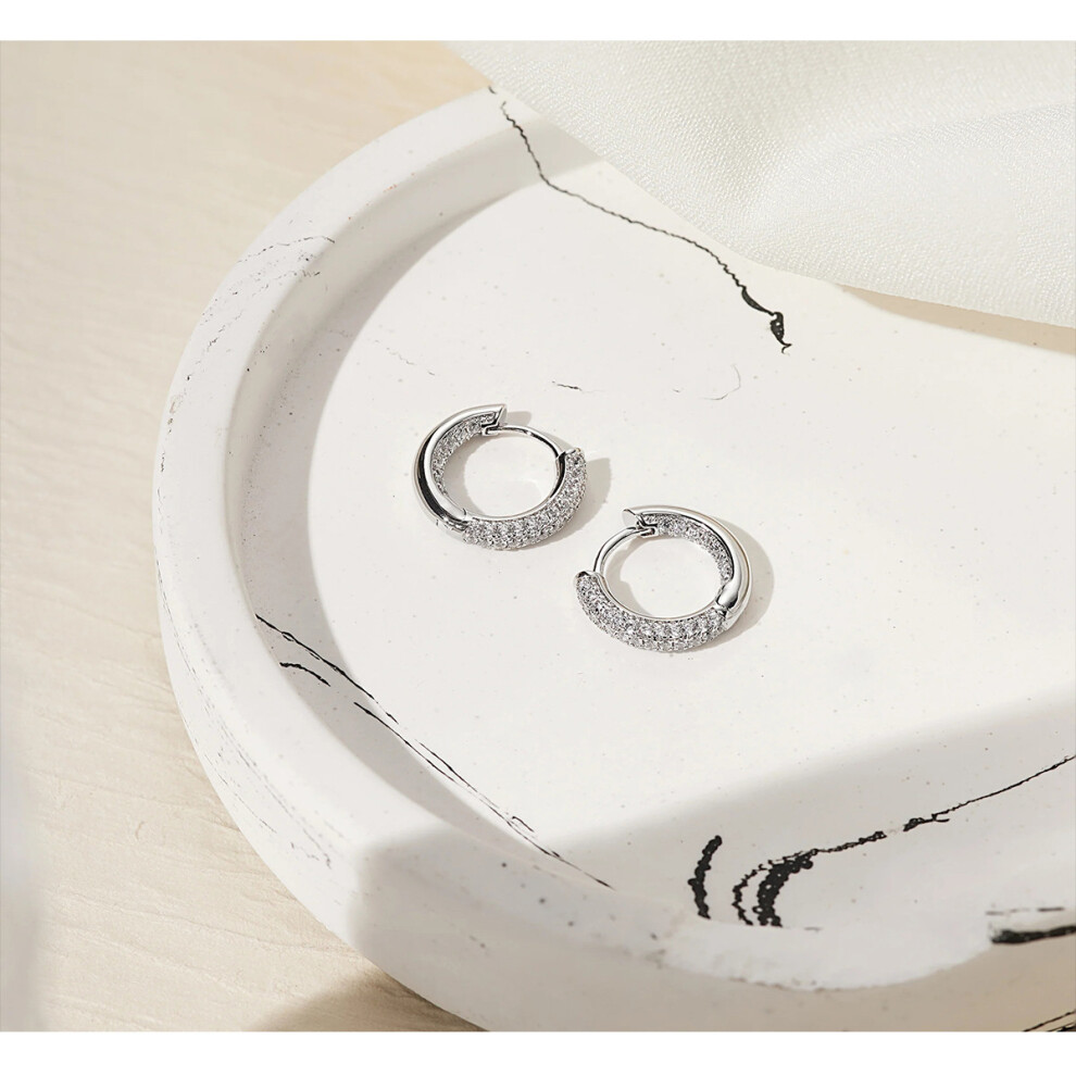 Dainty Small Huggie Hoop Earrings, Silver Round CZ Studs - Image 5