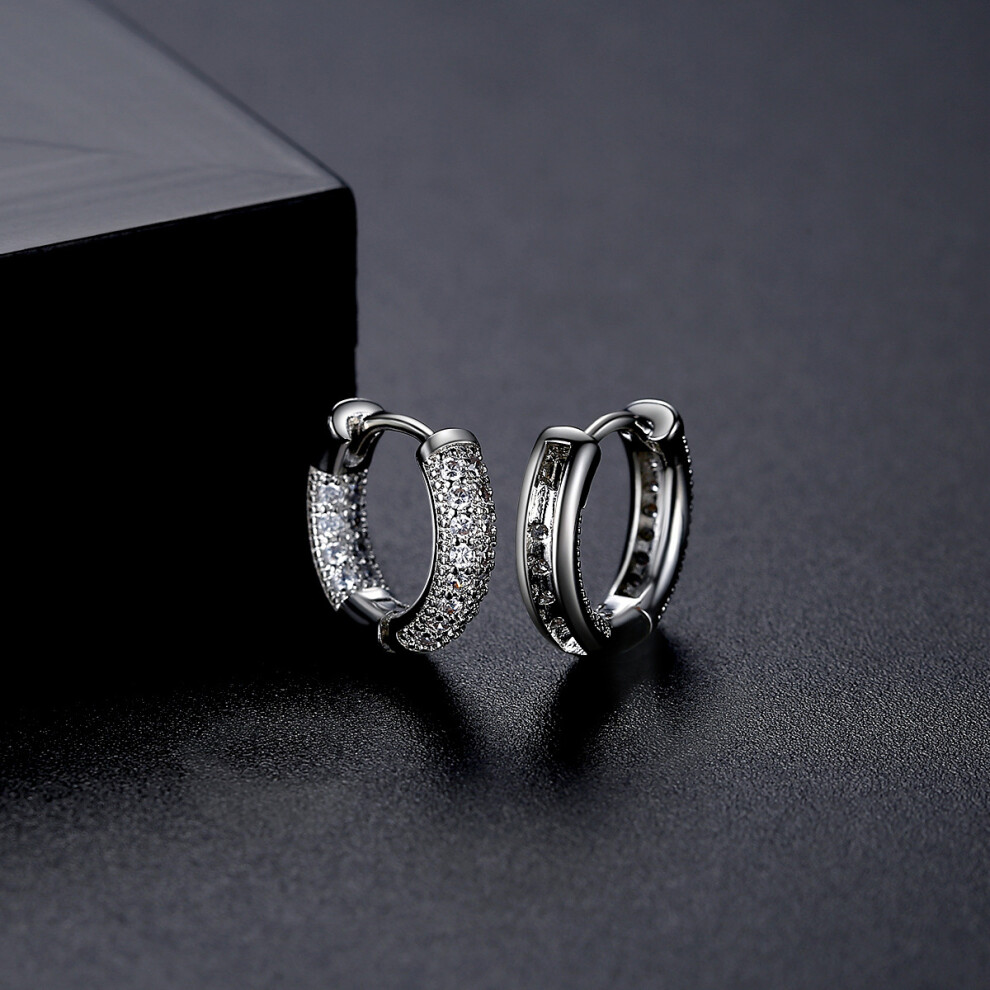 Dainty Small Huggie Hoop Earrings, Silver Round CZ Studs