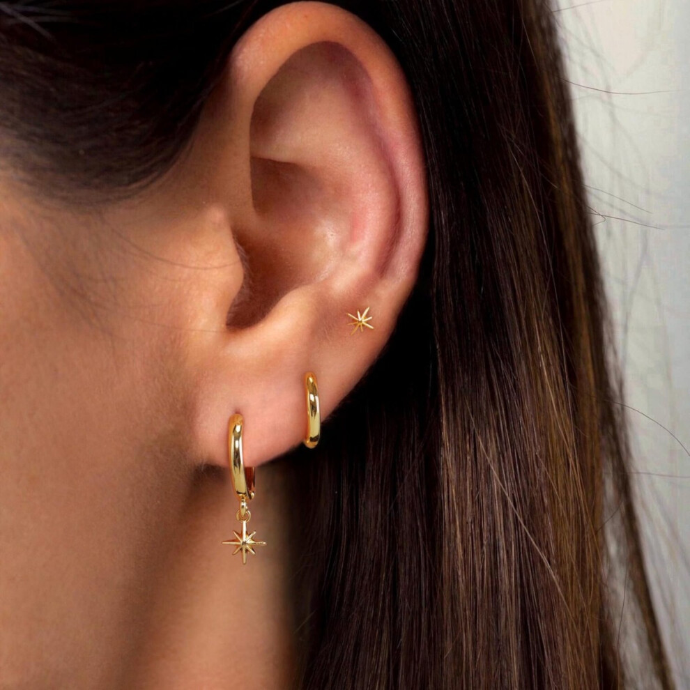 Dainty Star Hoop Earring Gift Set, Gold Star Studs, Three-Piece Set - Image 2
