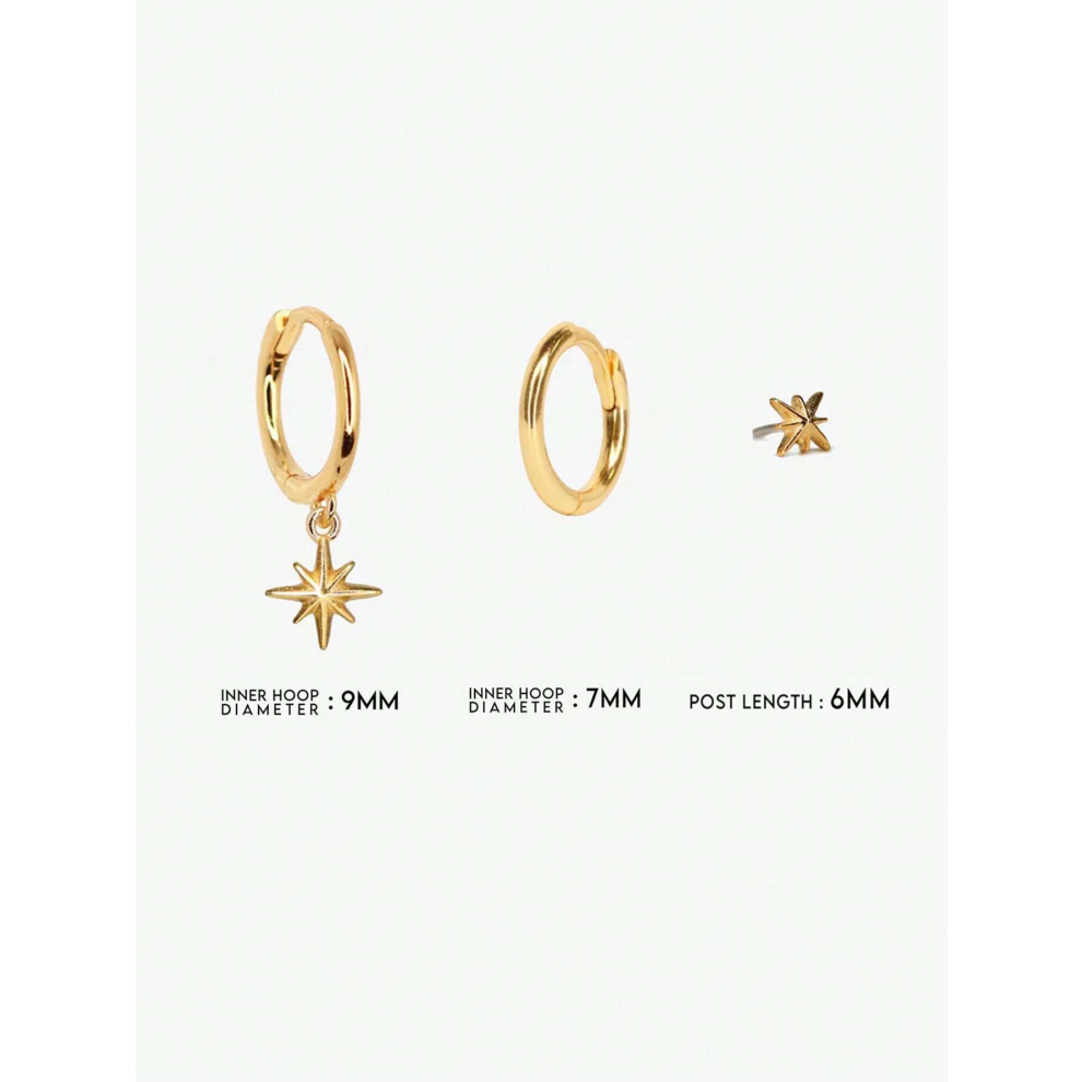 Dainty Star Hoop Earring Gift Set, Gold Star Studs, Three-Piece Set - Image 4