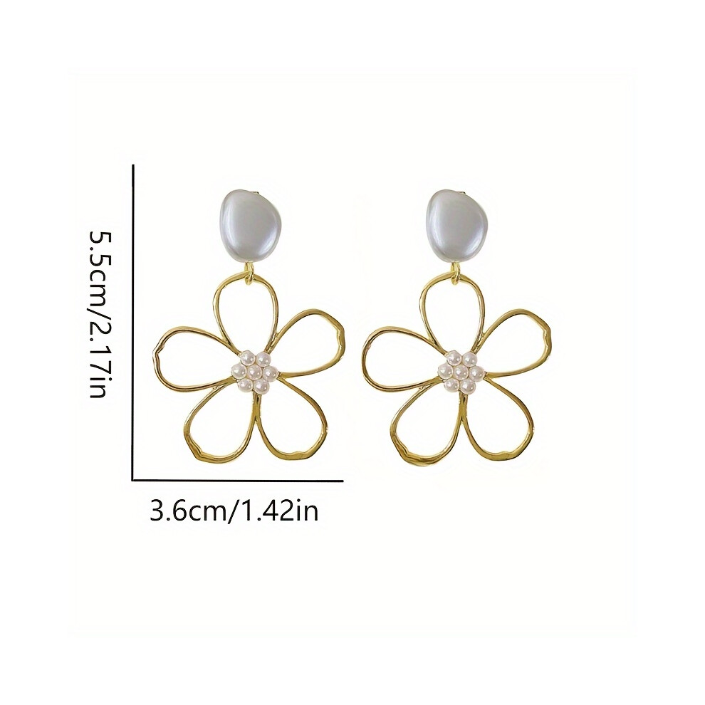 Dangle Earrings Trendy Hollow Flower Design Inlaid Artificial Pearl Match Daily Outfits Party Accessories Statement Earrings - Image 4