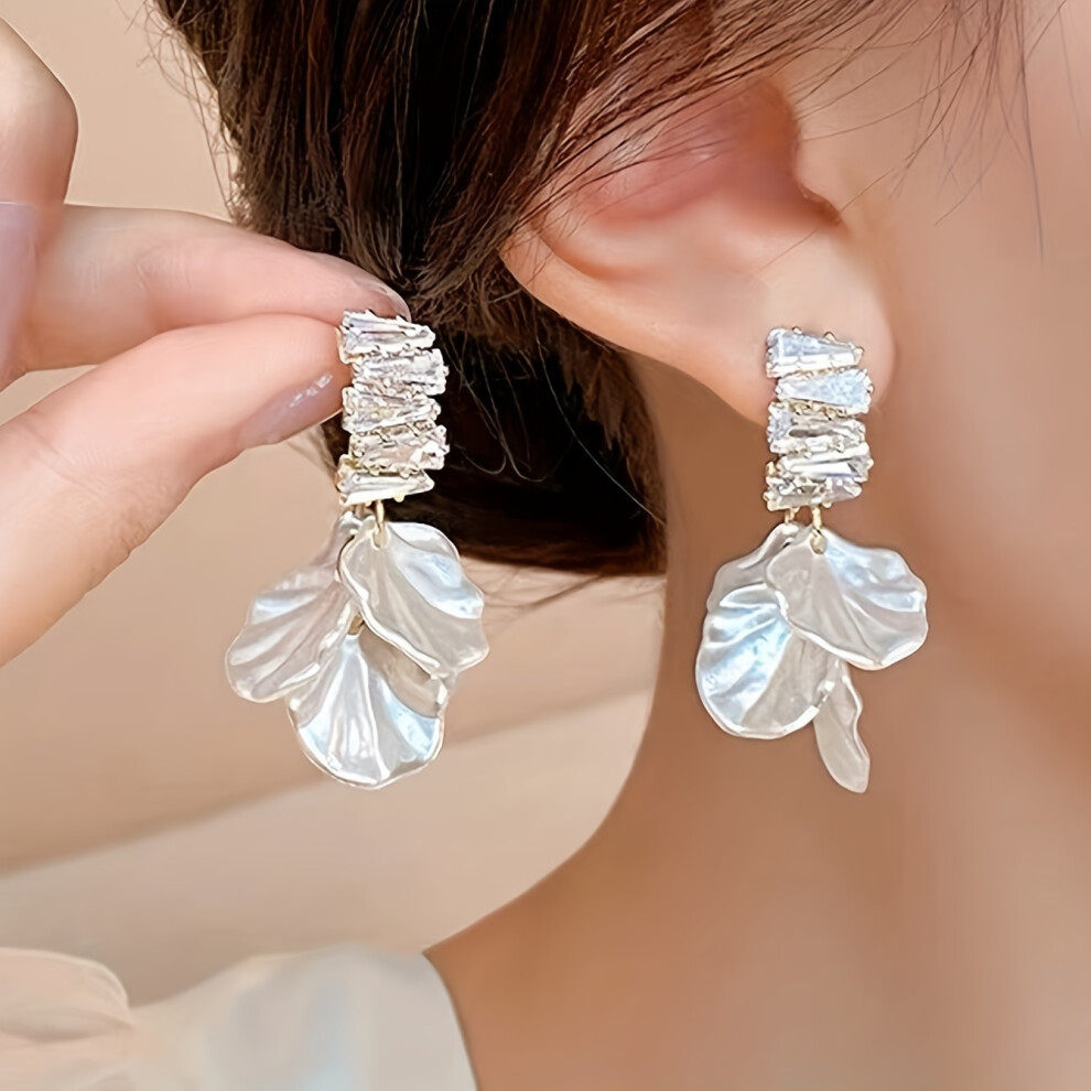 Dangle Earrings,Sparkling Flower Design Paved Shining Zirconia Symbol Of Beauty And Sweetness Match Daily Outfits Party Decor - Image 2