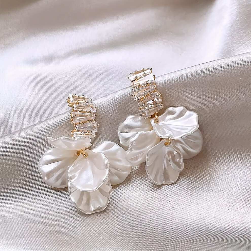Dangle Earrings,Sparkling Flower Design Paved Shining Zirconia Symbol Of Beauty And Sweetness Match Daily Outfits Party Decor - Image 3