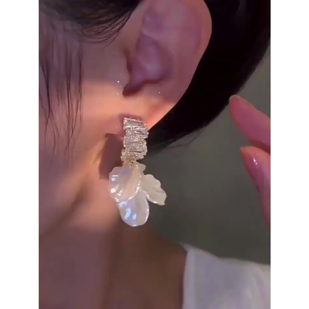 Dangle Earrings,Sparkling Flower Design Paved Shining Zirconia Symbol Of Beauty And Sweetness Match Daily Outfits Party Decor - Image 5