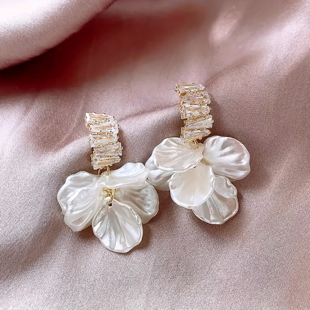Dangle Earrings,Sparkling Flower Design Paved Shining Zirconia Symbol Of Beauty And Sweetness Match Daily Outfits Party Decor - Image 6