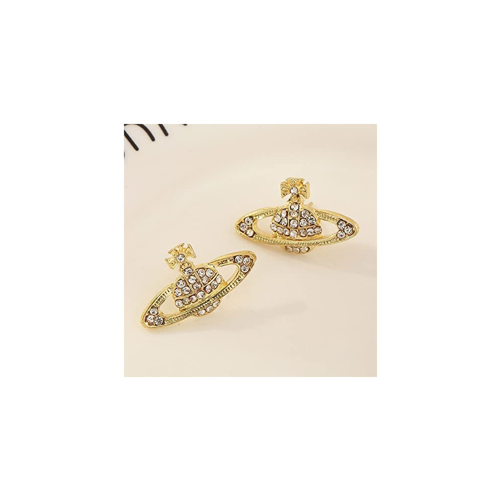 DASEV Saturn Planet Earrings Crystal Saturn Stud Earrings For Women Girls(Gold) - Image 2