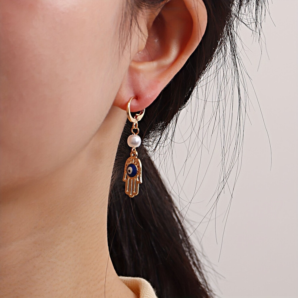 Devils Eye Palm & Pearl Earrings Female Creative Ear Jewelry - Image 2