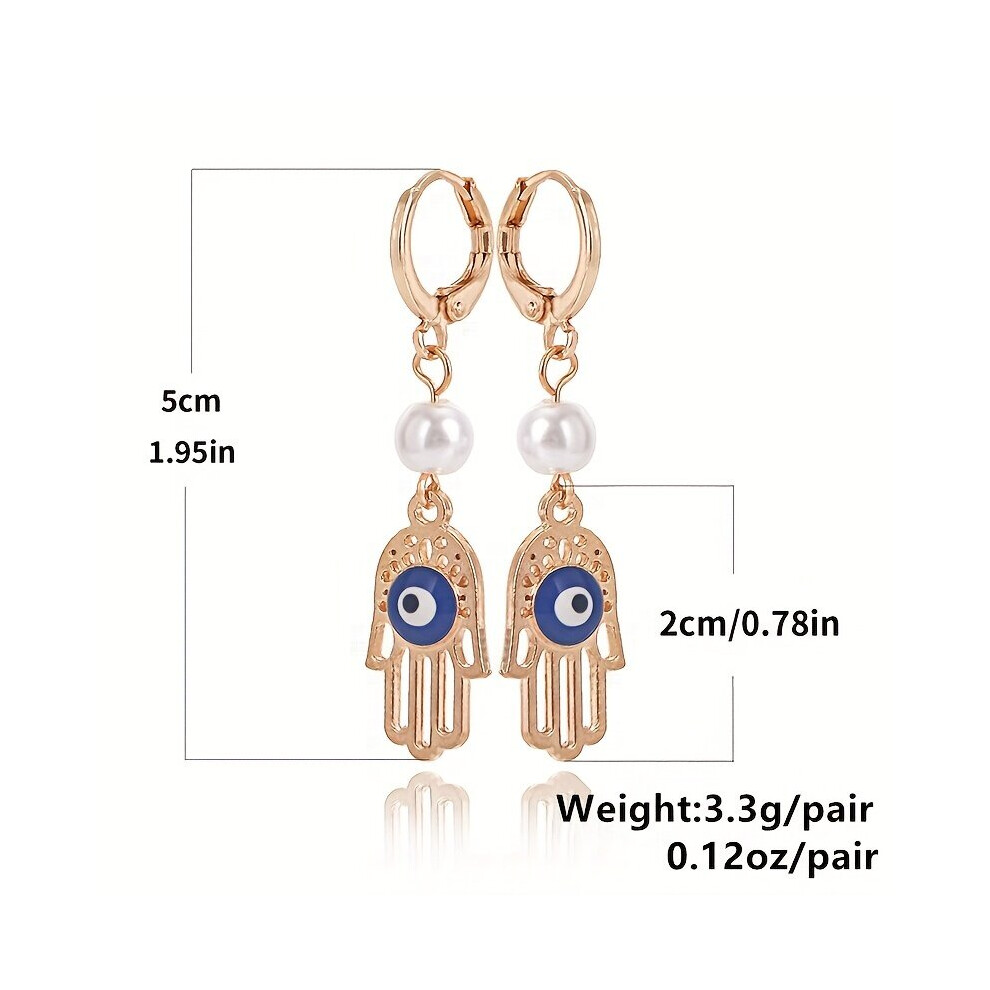 Devils Eye Palm & Pearl Earrings Female Creative Ear Jewelry - Image 3