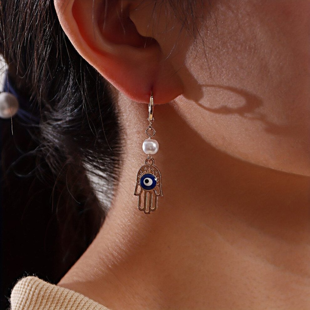 Devils Eye Palm & Pearl Earrings Female Creative Ear Jewelry - Image 4