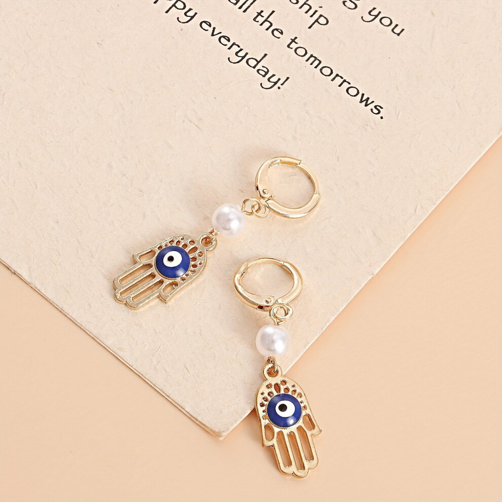 Devils Eye Palm & Pearl Earrings Female Creative Ear Jewelry - Image 6